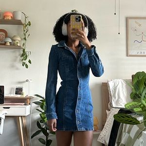 zara denim button up dress